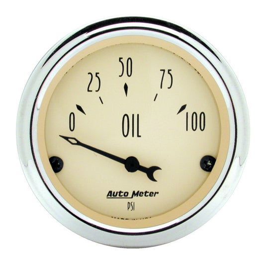 Autometer 2-1/16 inch Electric Oil Pressure 100PSI Antique Beige Gauge 1827