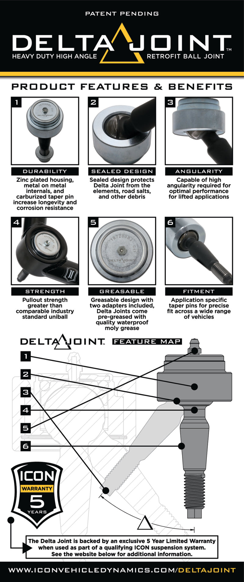 ICON 2005+ Toyota Tacoma Tubular Upper Control Arm Delta Joint Kit - eliteracefab.com