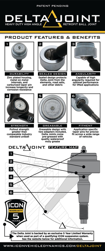 ICON 2005+ Toyota Tacoma Tubular Upper Control Arm Delta Joint Kit - eliteracefab.com