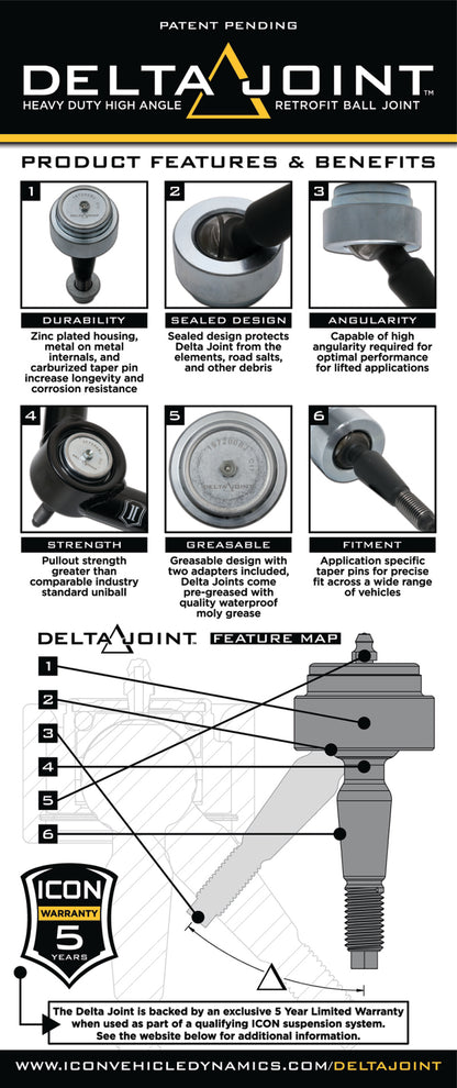 ICON 07-16 GM 1500 Tubular Upper Control Arm Delta Joint Kit (Small Taper) - eliteracefab.com