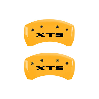 MGP 4 Caliper Covers Engraved Front Cadillac Engraved Rear XTS Yellow finish black ch MGP