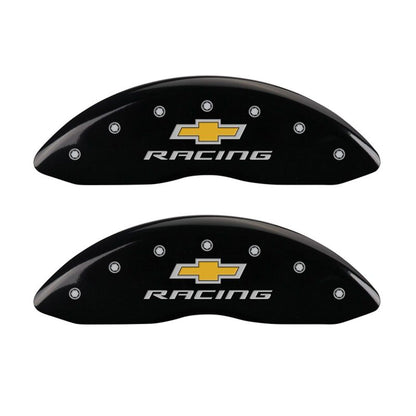 MGP 4 Caliper Covers Engraved Front & Rear Chevy Racing Black Finish Silver Char 2016 Chevrolet SS MGP