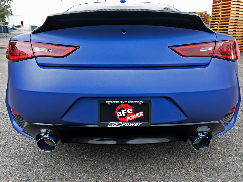aFe POWER Takeda 2.5in 304 SS Axle-Back Exhaust w/ Blue Flame Tips 17-19 Infiniti Q60 V6-3.0L (tt) aFe