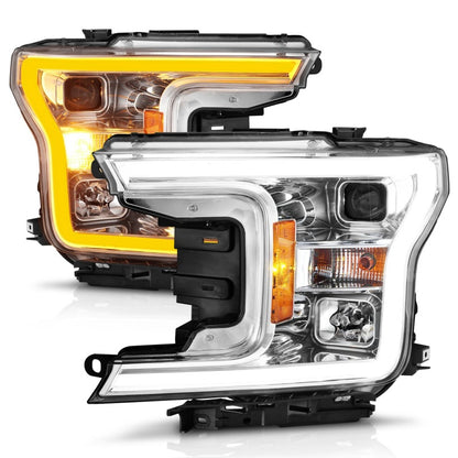 ANZO 2018-2020 Ford F-150 Projector Headlight w/Plank Style Switchback Chrome Housing - eliteracefab.com