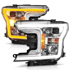 ANZO 2018-2020 Ford F-150 Projector Headlight w/Plank Style Switchback Chrome Housing - eliteracefab.com