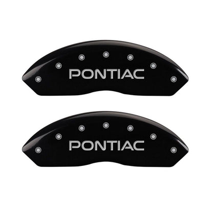 MGP 4 Caliper Covers Engraved Front Pontiac Engraved Rear GXP Black finish silver ch MGP