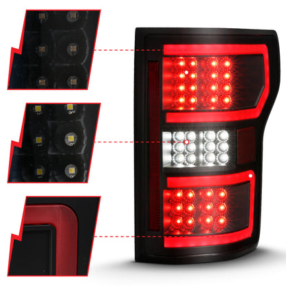 ANZO 18-19 Ford F-150 LED Taillight Black Housing Clear Lens Red Light Bar W/Sequential - eliteracefab.com