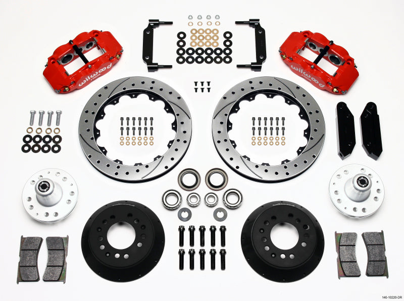 Wilwood Narrow Superlite 6R Front Hub Kit 12.88in Drilled Red 1970-1973 Mustang Disc Spindle Wilwood