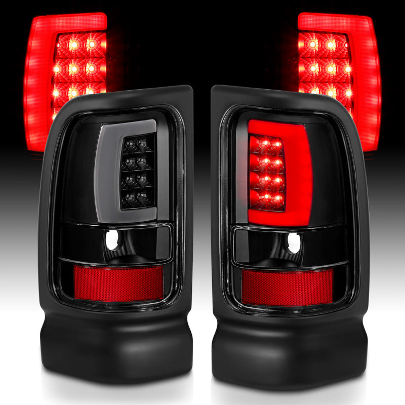 ANZO 1994-2001 Dodge Ram 1500 LED Taillights Plank Style Black w/Clear Lens - eliteracefab.com