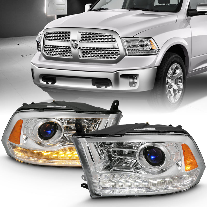 ANZO 2009-2018 Dodge Ram 1500 Projector Plank Style Switchback H.L Halo Chrome Amber (OE Style) - eliteracefab.com