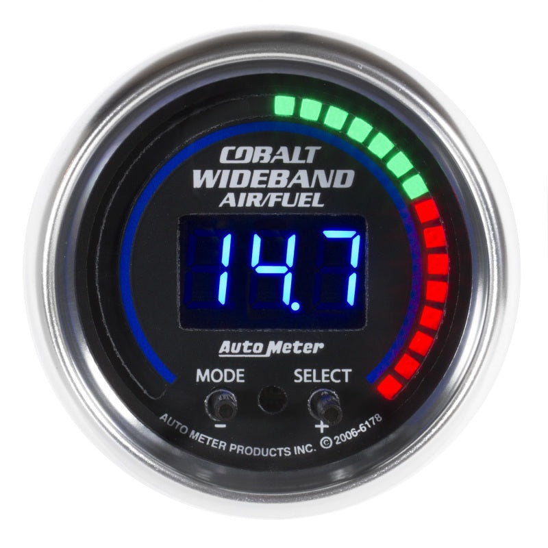 AutoMeter GAUGE; AIR/FUEL RATIO-PRO PLUS; 2 1/16in.; 10:1-20:1; DIGITAL W/PK/WRN; COBALT - eliteracefab.com