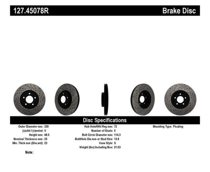 StopTech 07-09 Mazda 3 Right Front Slotted & Drilled Rotors - eliteracefab.com