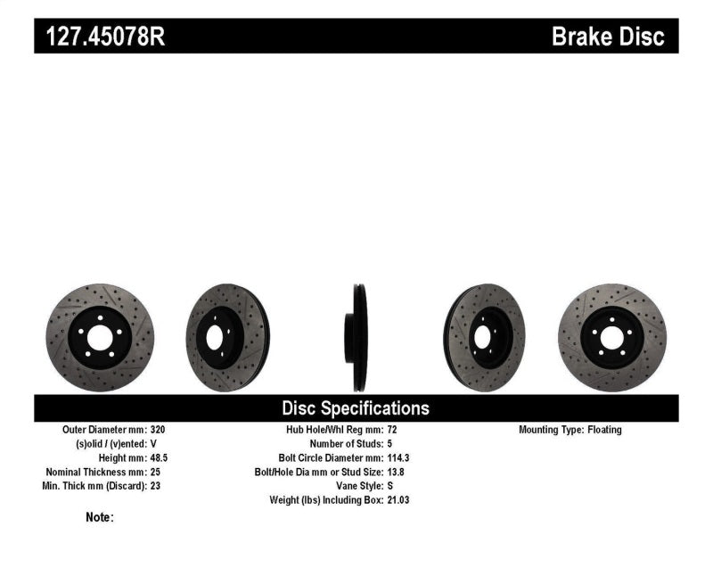 StopTech 07-09 Mazda 3 Right Front Slotted & Drilled Rotors - eliteracefab.com