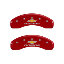 Load image into Gallery viewer, MGP 4 Caliper Covers Engraved Front &amp; Rear Chevy racing Red finish silver ch - eliteracefab.com