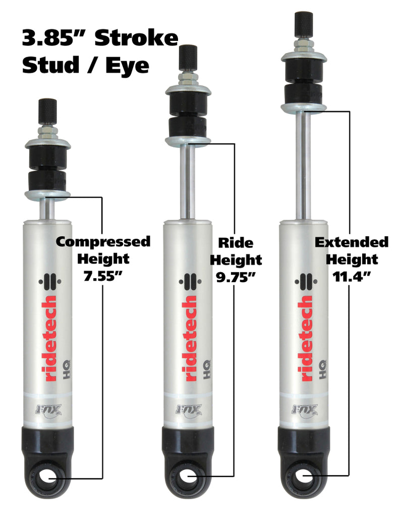 Ridetech HQ Series Shock Absorber Adjustable 3.85in Stroke Eye/Stud Mounting 7.55in x 11.4in