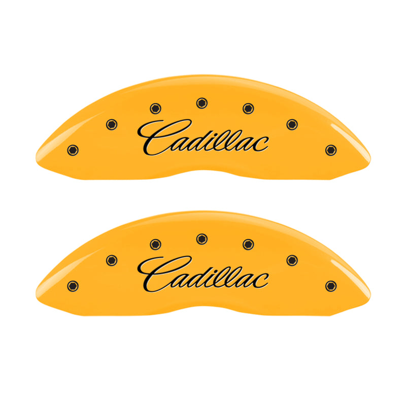 MGP 4 Caliper Covers Engraved F & R Cadillac Yellow Finish Black Char 2004 Cadillac Escalade EXT MGP