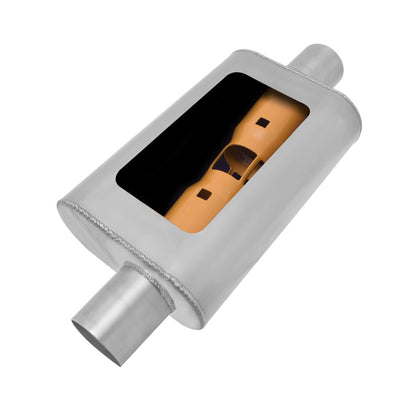 Gibson MWA Superflow Offset/Center Oval Muffler - 4x9x14in/3in Inlet/3in Outlet - Stainless Gibson