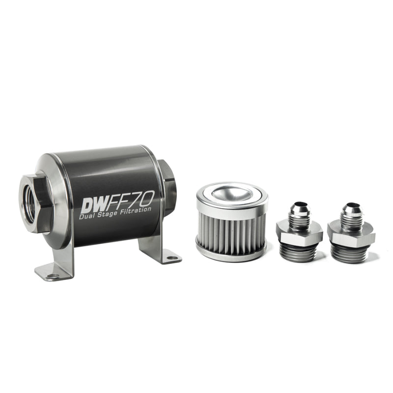 DeatschWerks Stainless Steel 6AN 10 Micron Universal Inline Fuel Filter Housing Kit (70mm) - eliteracefab.com