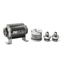 Load image into Gallery viewer, DeatschWerks Stainless Steel 6AN 10 Micron Universal Inline Fuel Filter Housing Kit (70mm) - eliteracefab.com