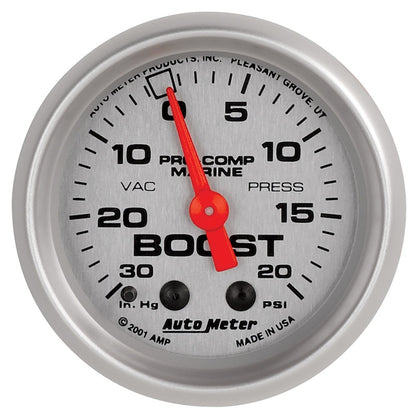 Autometer Marine Silver Ultra-Lite 2-1/16in 0-30 HG / 0-20 PSI Vacuum / Boost Gauge 200774-33