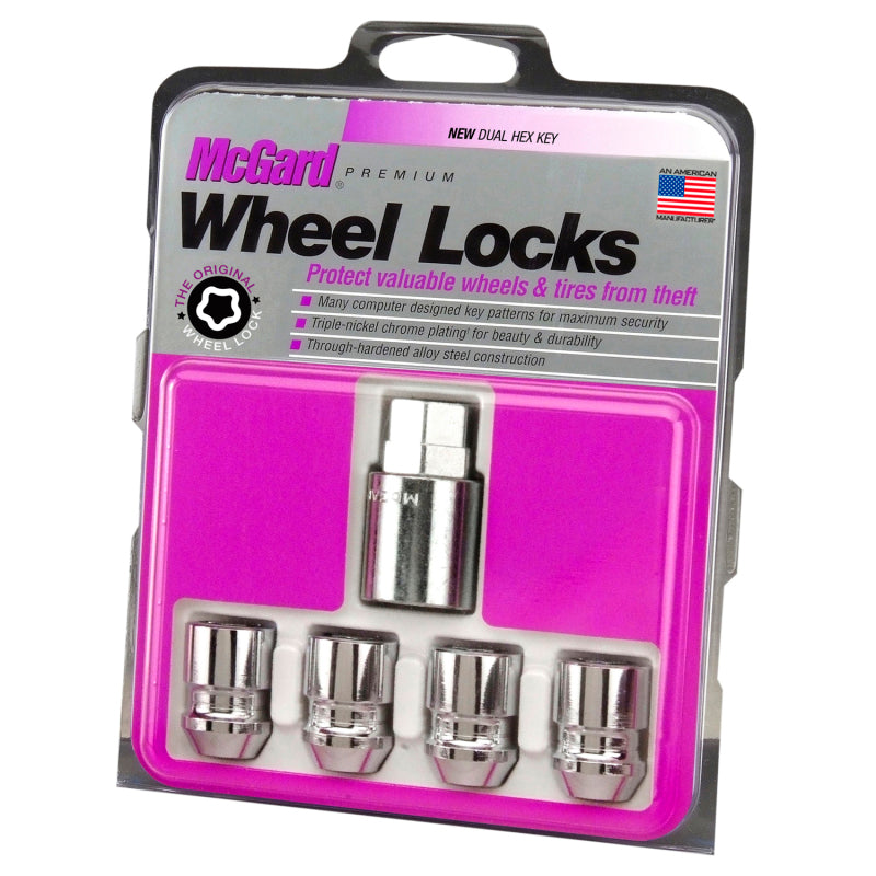 McGard Wheel Lock Nut Set - 4pk. (Cone Seat) M12X1.5 / 19mm & 21mm Dual Hex / 1.28in. L - Chrome - eliteracefab.com