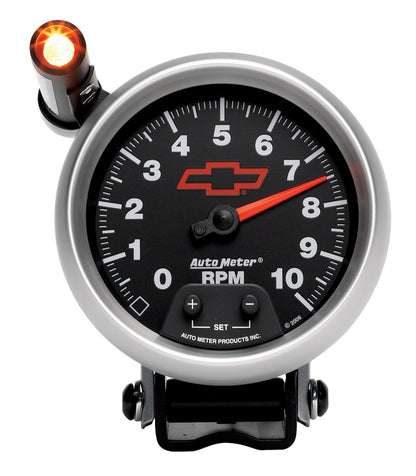 Autometer GM Red Bowtie Black 3-3/4in 0-10000 RPM Pedestal Mount Tachometer Quick-Lite 3690-00406