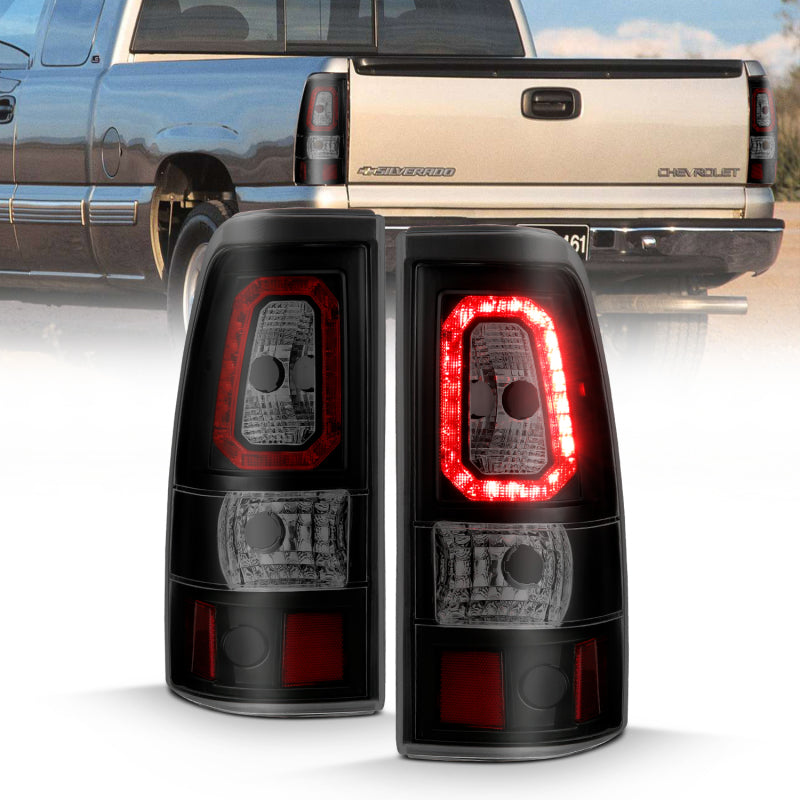 ANZO 1999-2002 Chevy Silverado 1500 LED Taillights Plank Style Black w/Smoke Lens