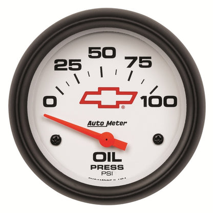 AutoMeter Gauge Oil Pressure 2-5/8in. 100PSI Electric Chevy Red Bowtie White 5827-00406