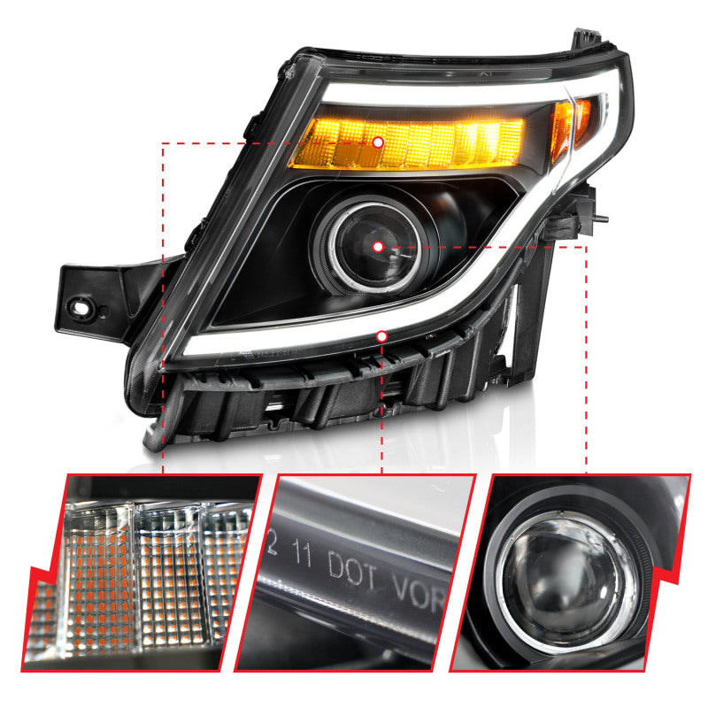 ANZO FORD EXPLORER 11-15 PROJECTOR PLANK STYLE HEADLIGHTS BLACK W/ LED SIGNAL (13-15 BASE, XLT, LIMITED) - 111575