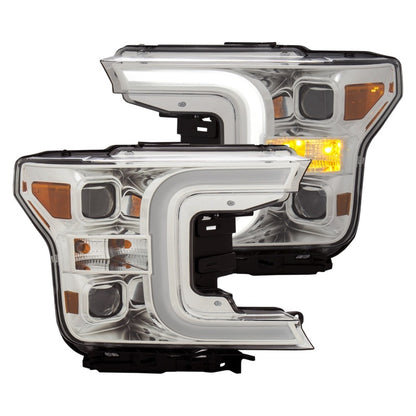 ANZO 18-19 Ford F-150 Projector Headlights w/Plank Style Switchback Chrome w/Amber ANZO