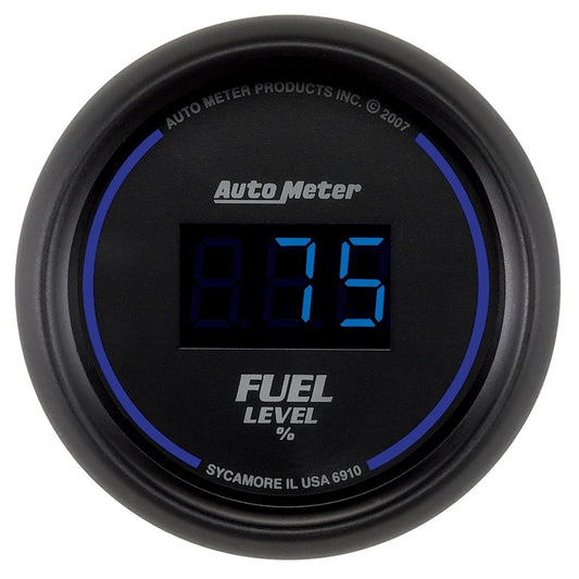 AutoMeter GAUGE; FUEL LEVEL; 2 1/16in.; 0-280O PROGRAMMABLE; DIGITAL; BLACK DIAL W/BLUE LE AutoMeter