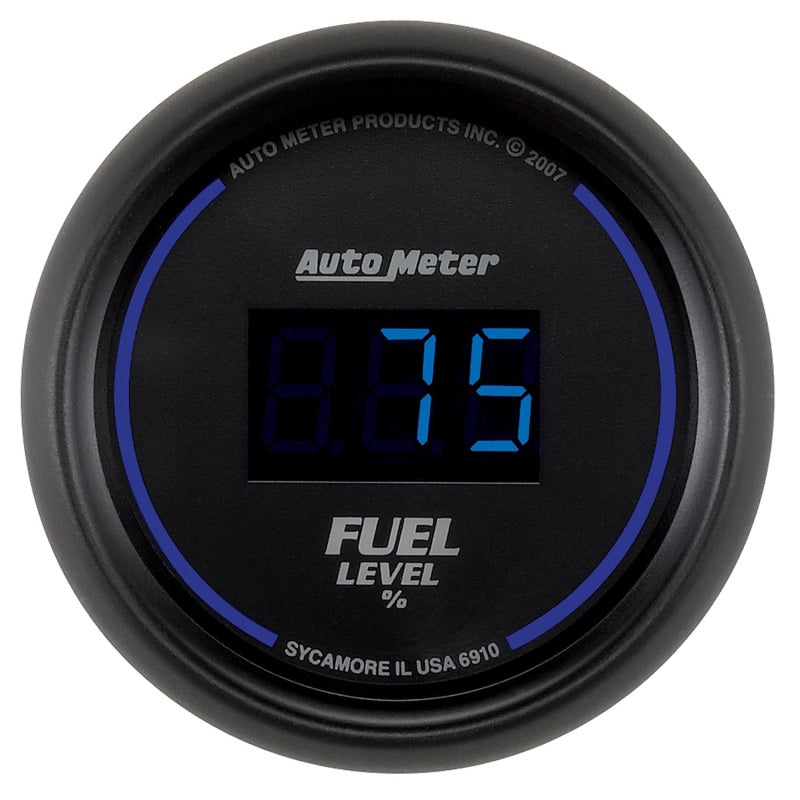 AutoMeter GAUGE; FUEL LEVEL; 2 1/16in.; 0-280O PROGRAMMABLE; DIGITAL; BLACK DIAL W/BLUE LE