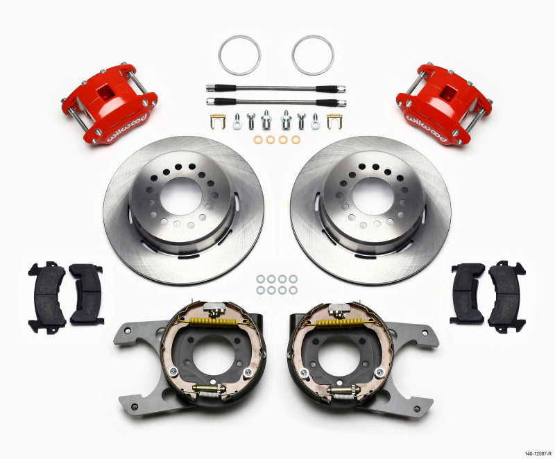 Wilwood D154 P/S Park Brake Kit Red Jeep Dana 35 2.56 Off 5-lug w/ lines Wilwood