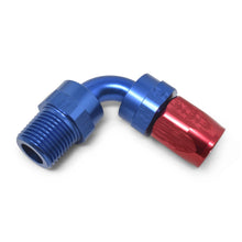 Load image into Gallery viewer, Russell Performance -10 AN Red/Blue 90 Deg Full Flow Swivel Pipe Thread Hose End (With 1/2in NPT)