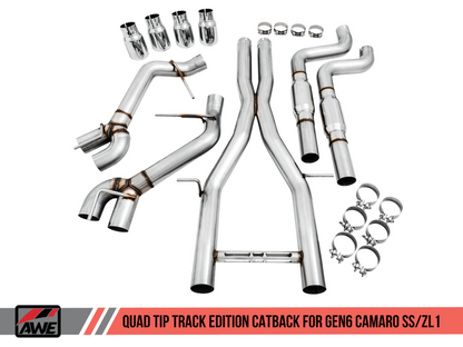 AWE Tuning 16-19 Chevy Camaro SS Non-Res Cat-Back Exhaust - Track Edition (Quad Chrome Silver Tips) - eliteracefab.com