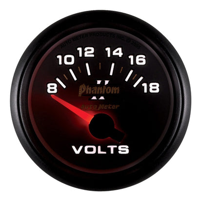 Autometer Phantom II 52.4mm Short Sweep Electronic 8-18 Volts Voltmeter Gauge 7592
