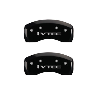 MGP 4 Caliper Covers Engraved Front & Rear I-Vtec Black Finish Silver Char 2010 Honda Civic MGP