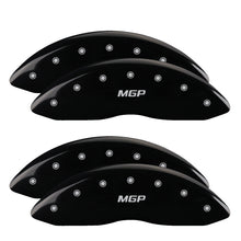 Load image into Gallery viewer, MGP 4 Caliper Covers Engraved Front &amp; Rear Silverado style/SS Black finish silver ch MGP