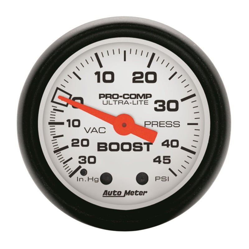 AutoMeter GAUGE; VAC/BOOST; 2 1/16in.; 30INHG-45PSI; MECHANICAL; PHANTOM - eliteracefab.com