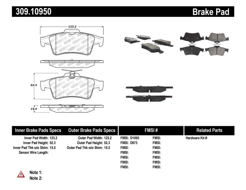 STOPTECH PERFORMANCE 07-09 MAZDASPEED3 / 06-07 MAZDASPEED6 / 06-07 MAZDA3 REAR BRAKE PADS, 309.10950 - eliteracefab.com