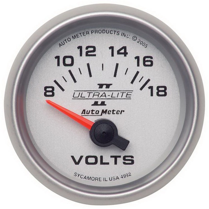 Autometer Ultra-Lite II 52mm 8-18 Volt Short Sweep Electronic Voltmeter 4992