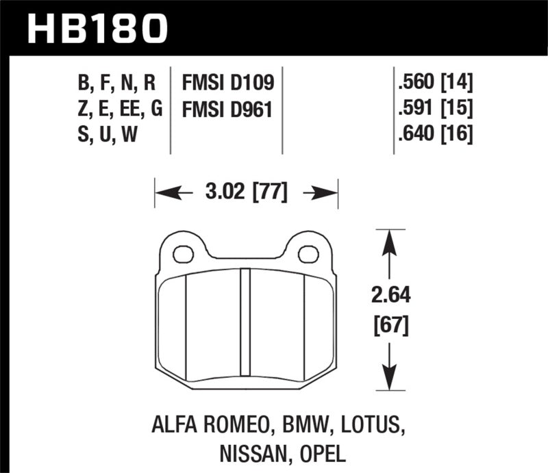 Hawk Performance DTC-70 Front Brake Pads - HB180U.640