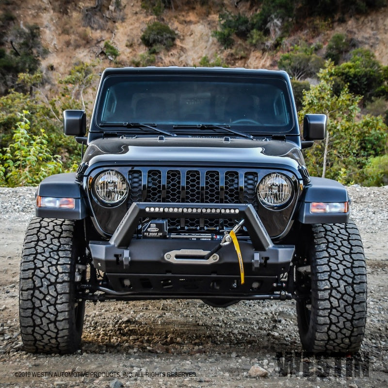 Westin 18-19 Jeep Wrangler JL Stubby Front Bumper - Textured Black - eliteracefab.com