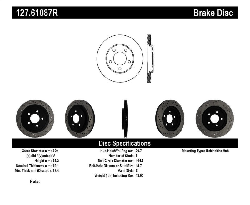 StopTech 05-10 Ford Mustang Slotted & Drilled Right Rear Rotor - eliteracefab.com