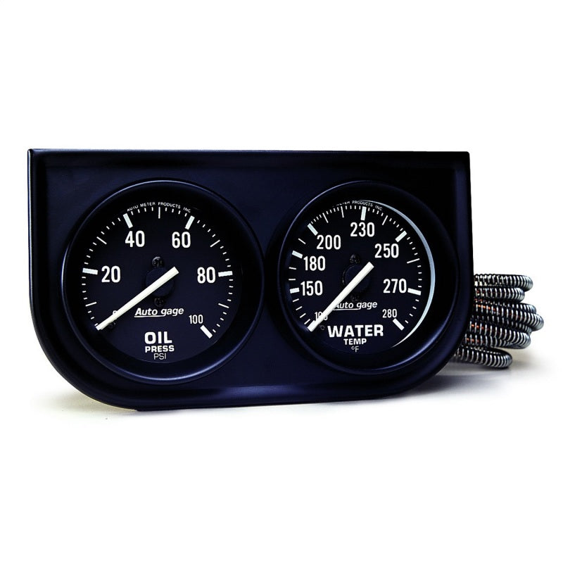 AutoMeter GAUGE CONSOLE; OILP/WTMP; 2in.; 100PSI/280deg.F; BLK DIAL; BLK BZL; AUTOGAGE - eliteracefab.com