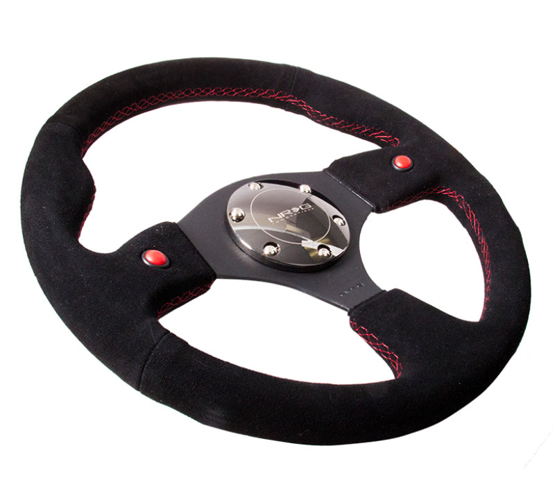 NRG Reinforced Steering Wheel (320mm) Blk Suede w/Dual Buttons.