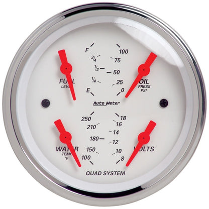Autometer Arctic White 3-3/8in Quad Gauge 100 PSI/100-250 Deg F / 8-18V / 240-33 Ohm 1312