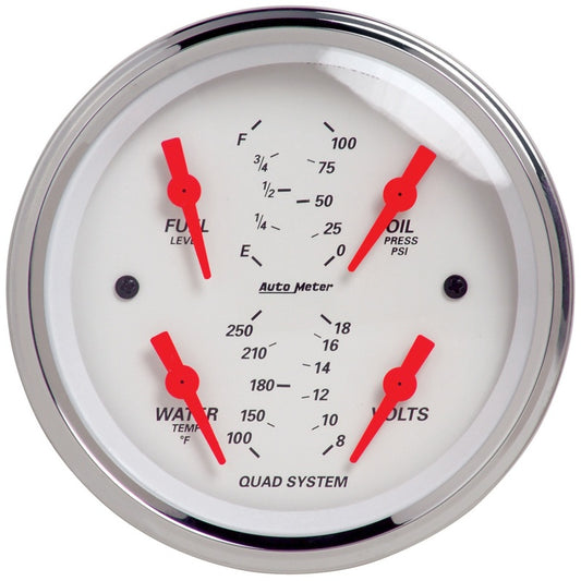 Autometer Arctic White 3-3/8in Quad Gauge 100 PSI/100-250 Deg F / 8-18V / 240-33 Ohm 1312