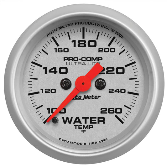 Autometer Ultra-Lite 52mm 100-260 degree F Full Sweep Electronic Water Temperature Gauge 4355