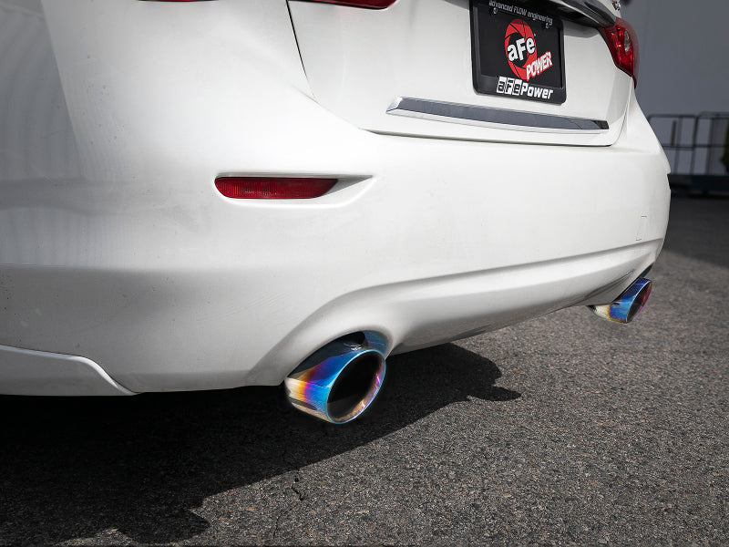 aFe Takeda 2.5in 304 SS Cat-Back Exhaust System w/ Blue Flame Tips 16-18 Infiniti Q50 V6-3.0L (tt) - eliteracefab.com